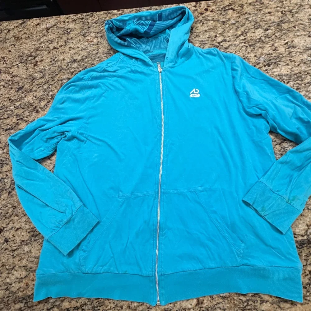 Nike Athletic Dept Reversible Full Zip Hoodie Blue Striped‎ Womens XXL Turquoise